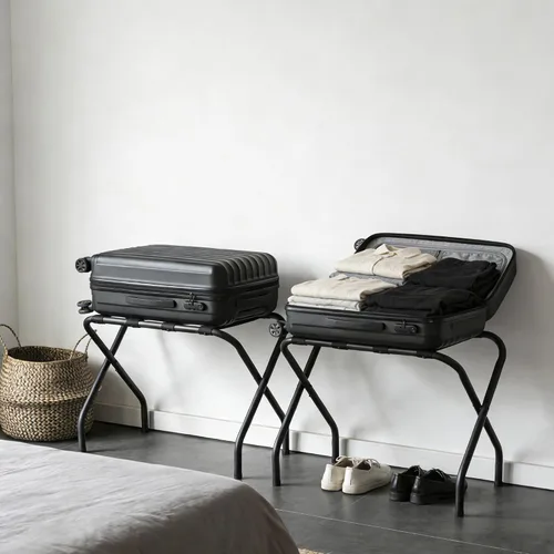 Miniatura 5 de Portaequipajes plegable, soporte de maleta de metal resistente con correas de nailon, portaequipajes plegable para habitación de invitados