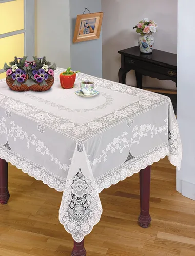 Miniatura 4 de Violet Linen Mantel de encaje de vinilo con diseño de Betenburg, blanco, 60 x 90 pulgadas, oblongo/rectangular