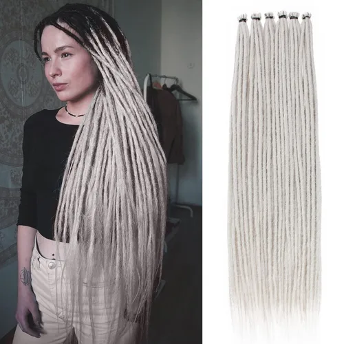 Miniatura 16 de Leeven Extensiones de rastas grises de 40 hebras de 18 pulgadas con terminación única hechas a mano, extensiones de rastas suaves de 0.6 cm