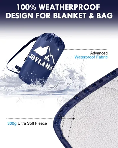 Miniatura 3 de Manta de campamento al aire libre, manta de forro polar impermeable para estadio con bolsa portátil, ligera para clima frío, deportes, mascotas
