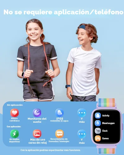 Miniatura 2 de BIGGERFIVE Reloj inteligente para niños, reloj de seguimiento de actividad física de 1.8 pulgadas, podómetro, frecuencia cardíaca, monitor de sueño