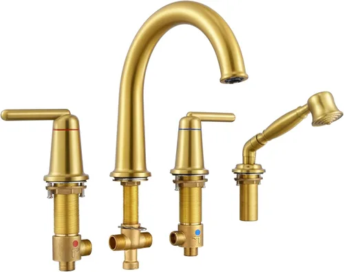 Miniatura 11 de WT-9808BK WT-9808BK - Kit de ajuste para grifo de bañera con ducha de mano y válvula de montaje en cubierta de 4 agujeros de alto flujo clásico