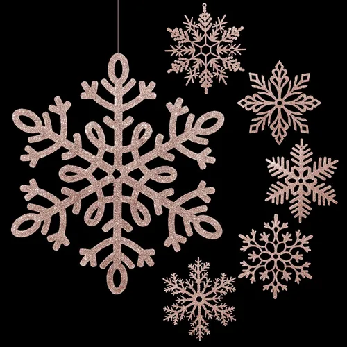 Miniatura 9 de Sratte Paquete de 24 adornos de copos de nieve grandes con purpurina de 12 pulgadas, decoración gigante de plástico para colgar en invierno, Plata