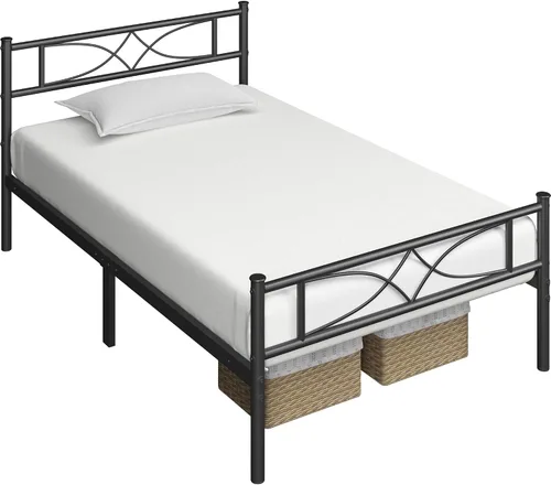 Miniatura 8 de Yaheetech Estructura de Cama Tamaño Twin Plataforma de Metal con Cabecero de Diseño Curvo Piecero/No Necesita Somier/Base de Colchón/Soporte Negro