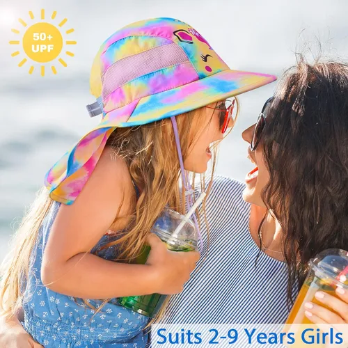 Miniatura 148 de Sombrero de sol para niños, protección UV, unicornio, verano, playa, jugar con ala ancha, solapa para el cuello para niñas y niños