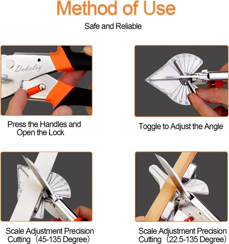 Miniatura 5 de Paquete de 2 tijeras de inglete, tijeras multifuncionales para corte angular de moldeo y recorte, herramienta de corte redondo ajustable a 22.5 a