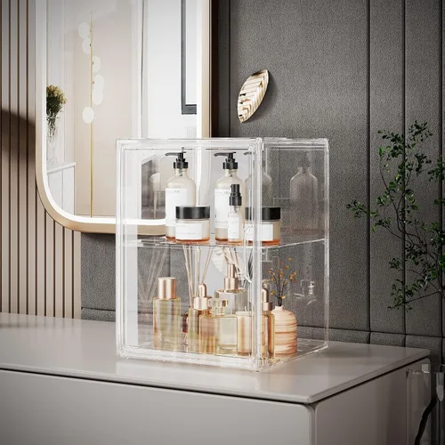 Miniatura 2 de starogegc Paquete de 2 organizadores de maquillaje, organizador de baño acrílico de gran capacidad, cubos organizadores de cosméticos transparentes