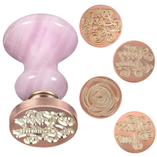 Miniatura 12 de rockcloud Juego de sellos de cera, 4 sellos de cera de sellado de cobre con 1 mango de sello de obsidiana negra para tarjetas, sobres, decoración