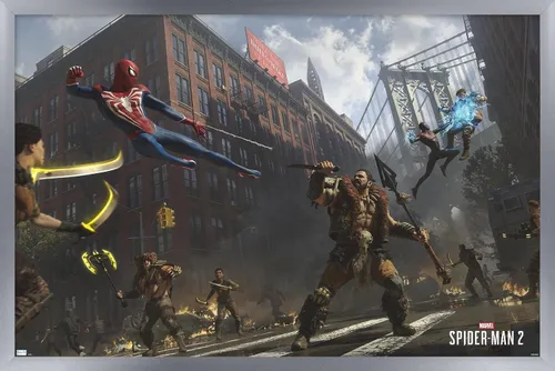 Miniatura 10 de Trends International Marvel's Spider-Man 2 - Póster de pared de lucha callejera con Kraven, 14.72 x 22.37 pulgadas, versión enmarcada en negro