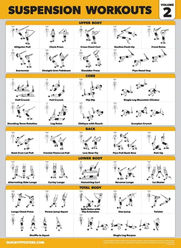 Miniatura 4 de Palace Learning Paquete de 4 pósteres de entrenamiento de suspensión volumen 1, 2 y 3 + tabla de ejercicios de peso corporal – Juego de 4 pósteres