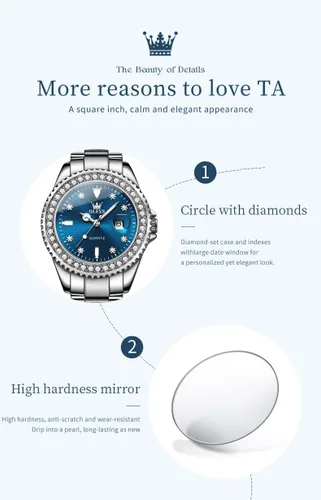 Miniatura 5 de Relojes OLEVS para Mujer con Diamantes y Fecha, de Lujo, de Cuero, Impermeable, de Pulsera, Reloj Analógico de Vestir, de Acero Inoxidable