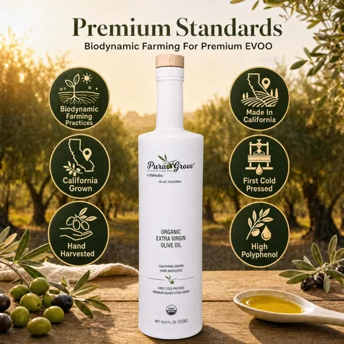 Miniatura 9 de Pura Grove Aceite de Oliva Virgen Extra Orgánico Prensado en Frío Grado Premium - Alto en Polifenoles - Cosechado a Mano y Cultivado en California