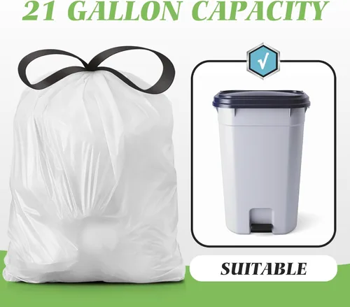 Miniatura 25 de Bolsas de basura de 7 galones, 100 unidades, bolsas de basura con cordón resistentes de Teivio, bolsas para papeleras de baño, bolsas de plástico