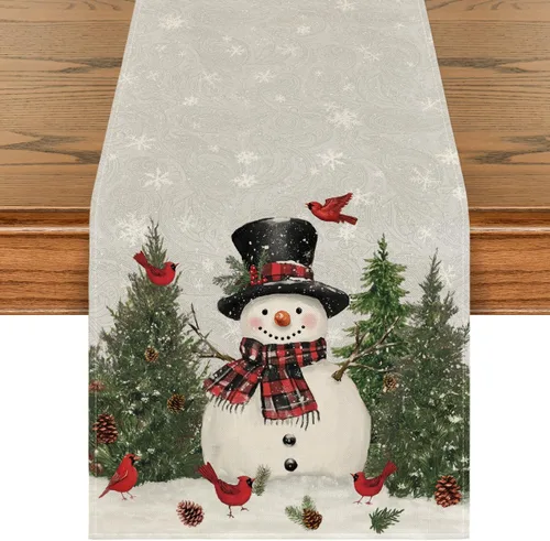 Miniatura 10 de Artoid Mode Camino de mesa con diseño de muñeco de nieve y pájaros de Navidad, decoración de mesa de comedor para interiores y exteriores
