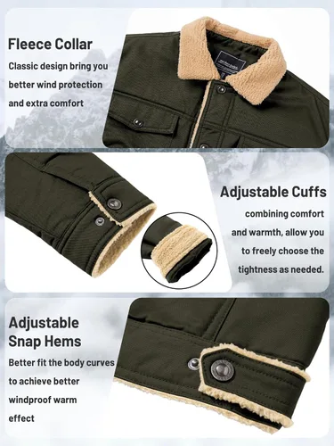 Miniatura 6 de TACVASEN Chaqueta de Invierno para Hombre con Forro Polar Sherpa Abrigo Tipo Cargo Chaqueta Trucker Cálida y Gruesa con Múltiples Bolsillos
