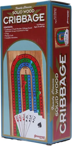 Miniatura 6 de Family Classics Cribbage – Tablero continuo de madera maciza de 3 vías con compartimento de almacenamiento integrado para clavijas