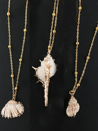 Miniatura 5 de Dcfywl731 3 piezas de collar de concha de mar para mujer, collares de playa, collar de caracola, collar de cadena de oro