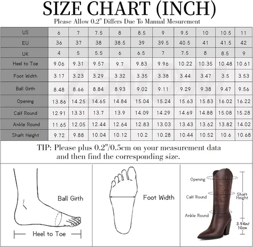 Miniatura 6 de ISNOM Botas vaqueras para mujer, botas occidentales bordadas con punta puntiaguda y tacón grueso