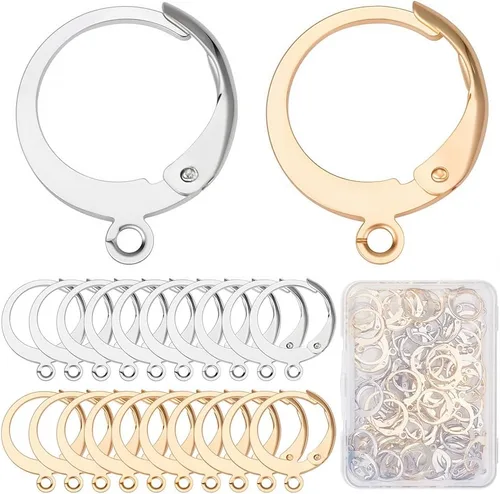 Miniatura 16 de SUNNYCLUE 1 caja de 80 piezas de hallazgos de aretes con cierre de palanca, hallazgos de aretes de aro Huggie, ganchos de oreja con cierre de 1 caja