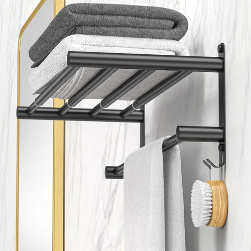 Miniatura 14 de CAXIMSY Toallero ajustable para montaje en pared de baño, 17 a 30.7 pulgadas, toallero adhesivo de acero inoxidable para baño, cocina, doble