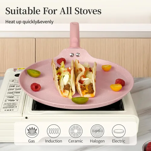 Miniatura 3 de Innerwell Sartén antiadherente para crepas de 11 pulgadas, sartén plana con revestimiento de granito, sartén para tortilla Dosa Tawa, sartén