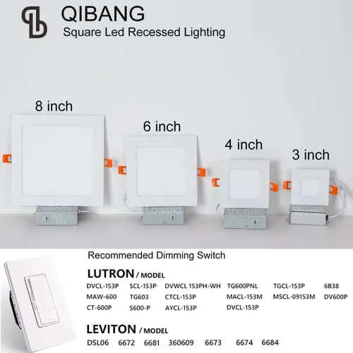 Miniatura 8 de Paquete de 4 luces LED empotrables cuadradas de 8 pulgadas regulables con caja de conexiones, 3CCT 3000K-4000K-6000K seleccionables, 1600LM CRI 90+