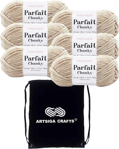 Miniatura 22 de Premier Yarns Parfait Chunky Mushroom 1150-41 (6 madejas - mismo lote de tinte) Peso S Bulky #6 Hilo de poliéster para ganchillo y punto con bolsa