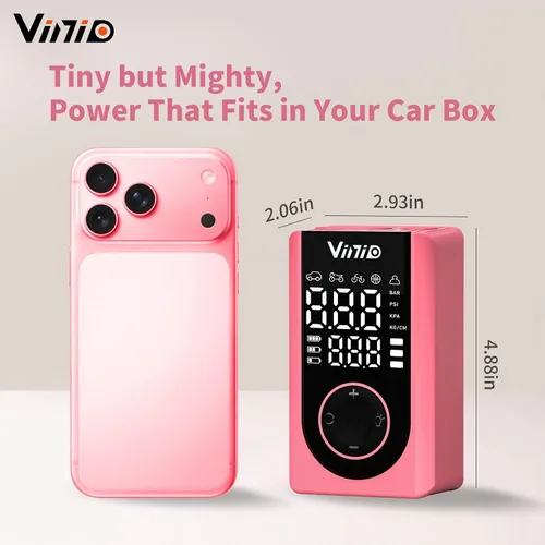 Miniatura 3 de Vinid Compresor de aire inalámbrico, inflador de neumáticos portátil de 75 W con medidor de presión digital, apagado automático, inflado rápido