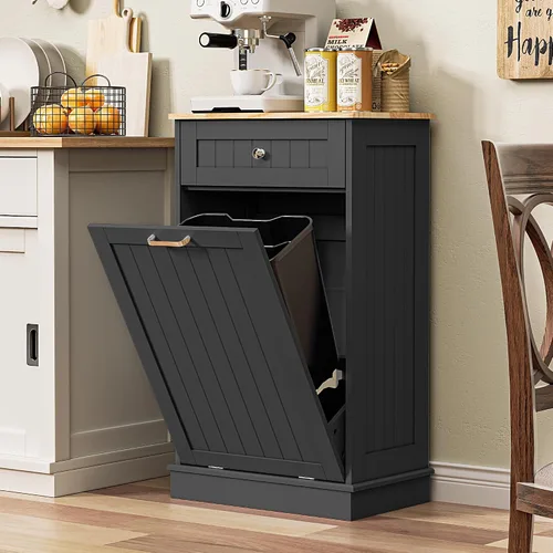 Miniatura 4 de Spurgehom Gabinete de Basura Inclinable de 13 Galones Bote de Basura de Cocina Oculto Gabinete de Basura y Reciclaje Independiente con Cajón Oculto