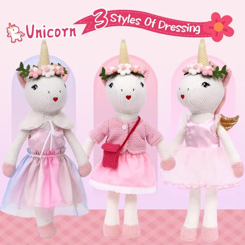 Miniatura 5 de Juguetes de Animales de Peluche Muñeca de Unicornio para Niñas - Muñeca Bailarina Bolsa de Transporte de Felpa 3 Juegos de Accesorios de Tela