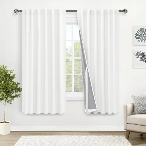 Miniatura 25 de XWZO Cortinas blancas 100% opacas con alzapaños, 2 capas gruesas completamente sombreadas con bolsillo para barra y pestaña trasera, cortinas