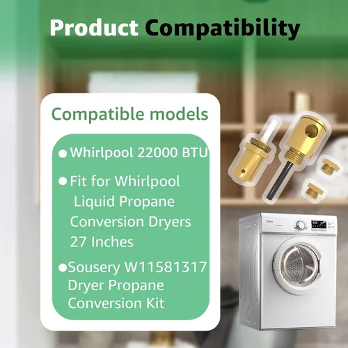 Miniatura 5 de W11581317 Kit de conversión de propano para secadora Whirlpool 20000 BTU/Hr Gas natural a propano líquido Secadores de conversión de 27 pulgadas