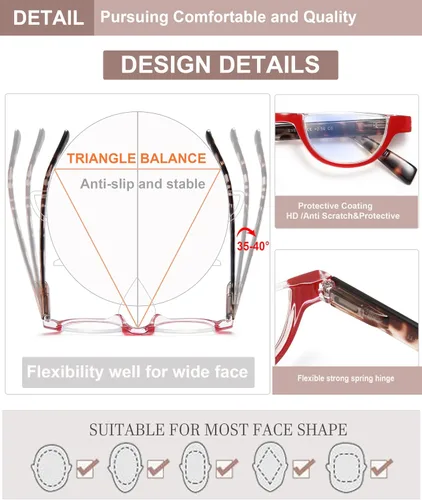 Miniatura 4 de EYEURL - Juego de 5 lentes de lectura de media montura con bloqueo de luz azul para mujeres, lentes de moda sin montura para computadora, anti rayos