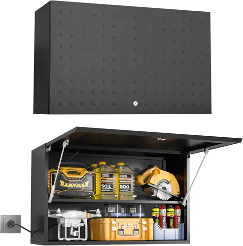 Miniatura 15 de Armario de Pared de Garaje de Metal, Armario de Almacenamiento de Pared con Puerta con Cerradura y Estante Ajustable, Armarios de Taller de Acero