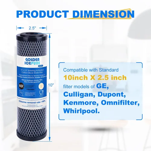 Miniatura 4 de GOLDEN ICEPURE Filtro de agua de sedimentos de carbono CTO para toda la casa de 1 micrón, 2.5 x 10 pulgadas, compatible con Dupont WFPFC8002