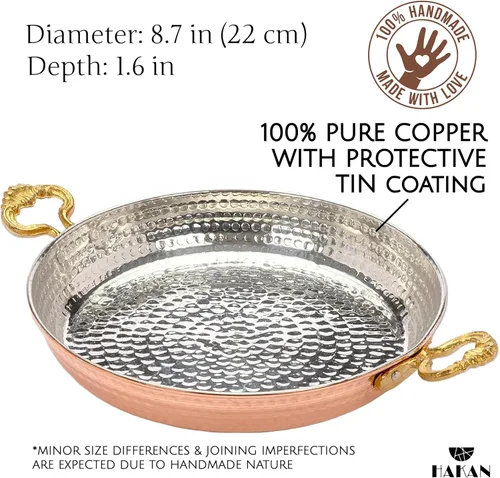 Miniatura 2 de Hakan Sartén de cobre para cocinar Sartén grande hecha a mano Sartén martillada con doble asa para tortilla Auténtica cocina de cocina e idea
