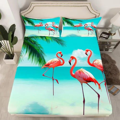 Miniatura 8 de Juego de sábanas bajeras de animales tamaño individual, divertido juego de ropa de cama de dibujos animados para niños y niñas, verde adolescente