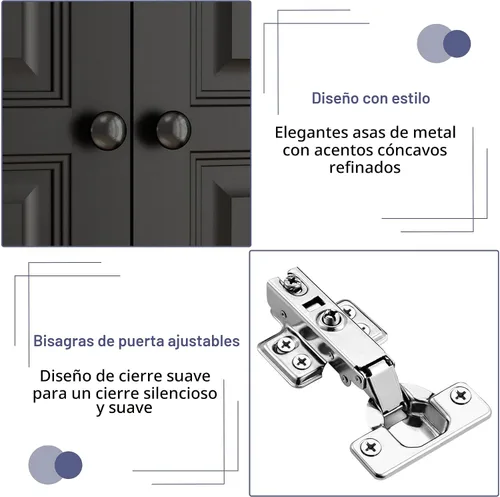 Miniatura 6 de Armario Armario con cajones: armario negro de 74 pulgadas con 3 puertas, Armario alto con barra para colgar, armario grande de madera
