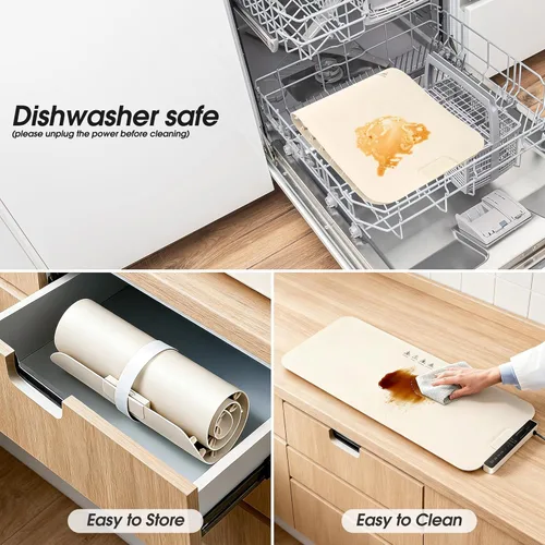 Miniatura 6 de Vabaso Tapete de calentamiento de alimentos extra grande con aplicación, ajuste de temperatura y temporizador de 37 x 15 pulgadas, se calienta en 5