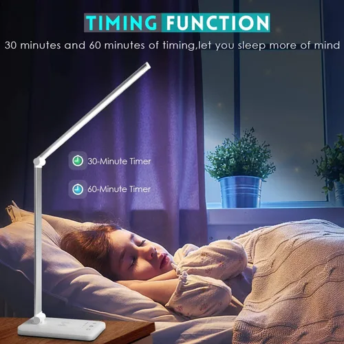 Miniatura 6 de Lámpara de escritorio LED con cargador inalámbrico, puerto de carga USB, 10 niveles de brillo, 5 modos de color, lámparas de escritorio para oficina