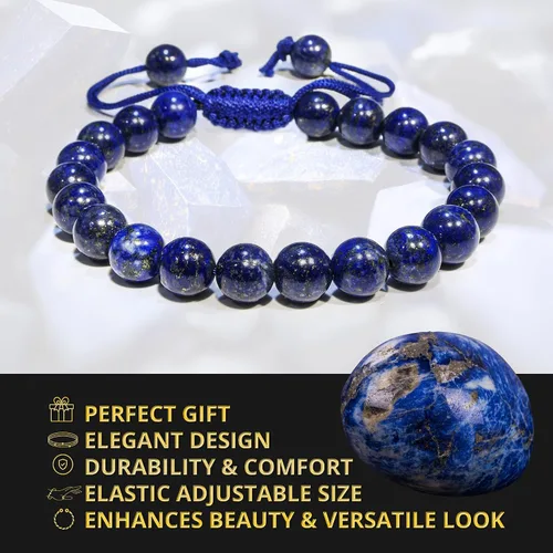 Miniatura 4 de Adjustable Crystal Bracelet – Gemstone Bead Bracelet with Adjustable Macrame String – Chic Gemstone Bracelet for Men and Women – 8mm Round Healing
