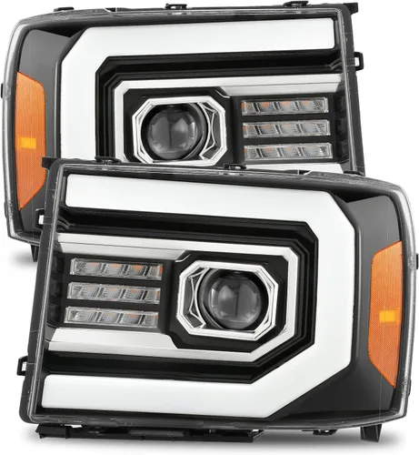Miniatura 13 de AlphaRex PRO-Series Negro Compatible con 07-13 GMC Sierra 1500/07-14 Sierra 2500HD/3500HD Faros LED Tubo Dual Proyector con DRL Switchback/Señal Sin