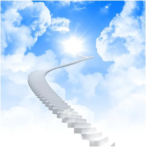 Miniatura 10 de Telón de fondo de escalera al cielo enviado de 4 x 4 pies para sesión de fotos, escaleras del paraíso, nubes sagradas, telón de fondo de fotografía