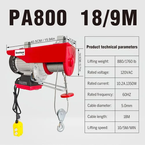 Miniatura 8 de Polipasto eléctrico 2 en 1, 1760 libras cabrestante de polipasto eléctrico con control inalámbrico de 98 pies y control remoto con cable, polipasto