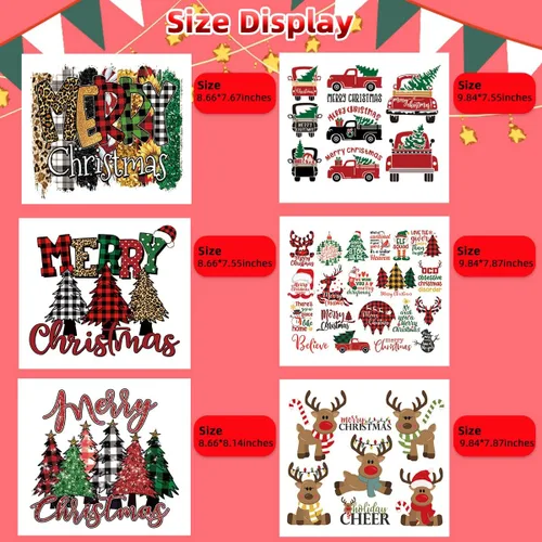 Miniatura 6 de Vinilo de transferencia de calor de Navidad HTV para camisetas, parches clásicos de lana cuadriculada, parches de hierro negro, rojo, verde