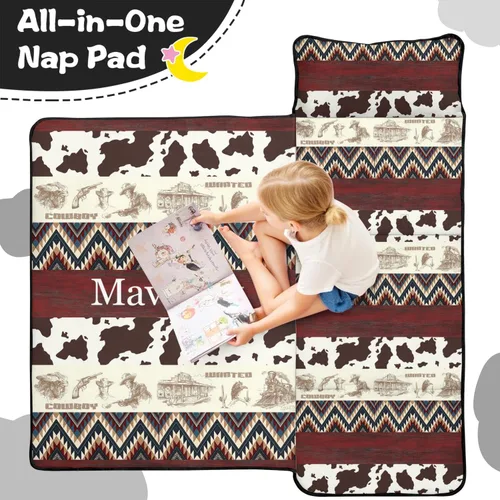 Miniatura 3 de Juego de colchonetas personalizadas para siesta estilo vaquero occidental con nombre, saco de dormir para niños, colchón personalizado para niños