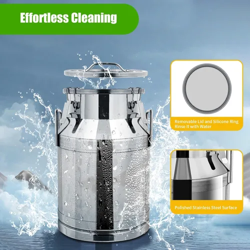 Miniatura 8 de Lata de leche de acero inoxidable de 30L/7.9 galones con tapa, cubo de leche resistente con mango ergonómico y tapa hermética, recipiente sólido