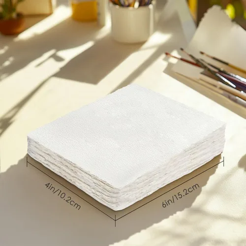 Miniatura 5 de KOVIEDE Papel de acuarela hecho a mano de 4 x 6 pulgadas, 140 libras/300 GSM, papel 100% algodón con borde deckled, 50 hojas de papel grueso