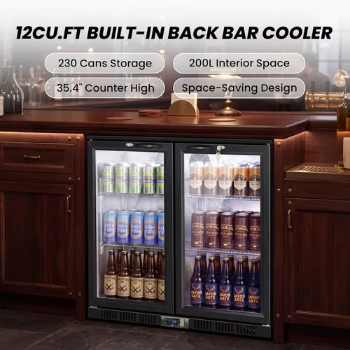 Miniatura 2 de 35.42" W Commercial Under Counter Beverage Refrigerator, 2 Glass Door Back Bar Cooler, Built-in/Freestanding 7.4Cuft Drink Fridge with LED Light