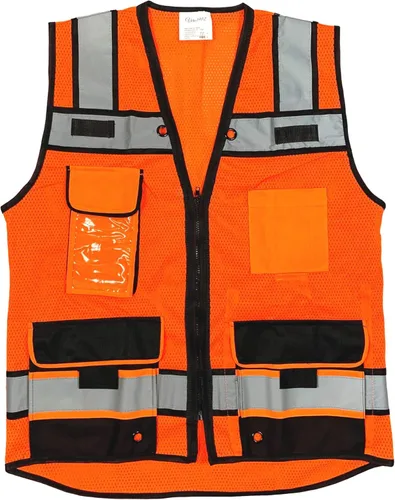 Miniatura 3 de (B Chaleco de seguridad para ingeniero, seguridad reflectante de alta visibilidad, chaleco de malla con cremallera y bolsillos
